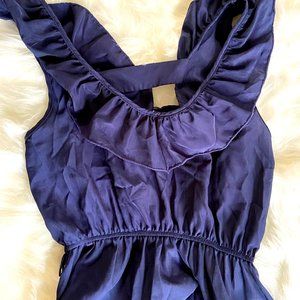 Navy Ruffle Neck Mini Dress